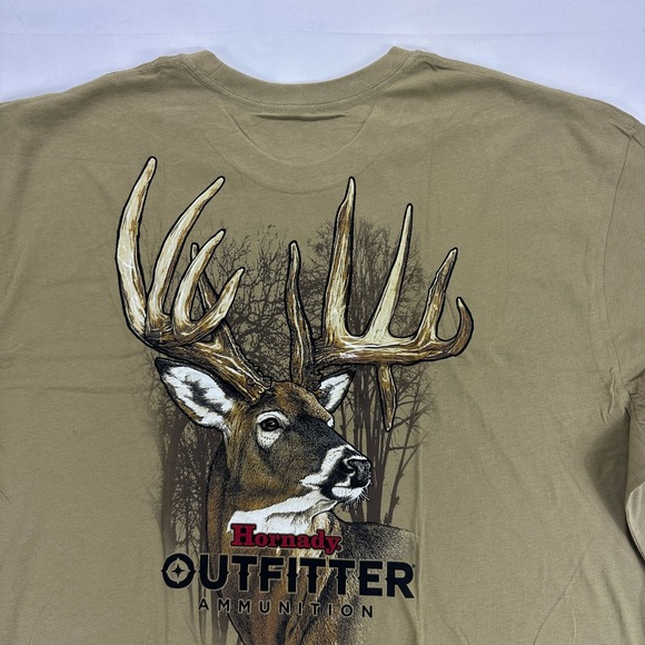 Hornady Outfitter Ammunition Graphic T Shirt Men Tan Short Sleeve Buck Print 3X - Picture 1 of 5